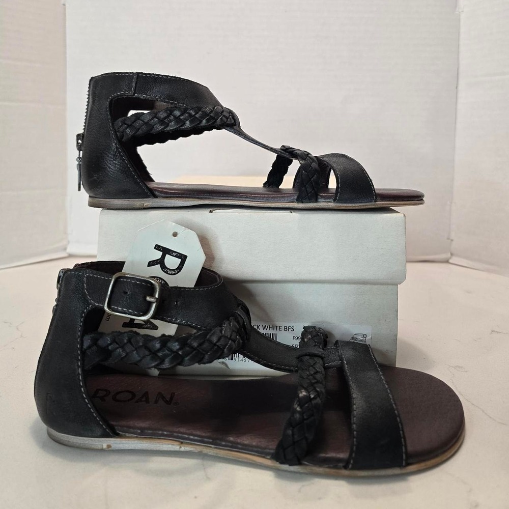 ROAN Posey Black White Leather Sandals Women's Size 6 US